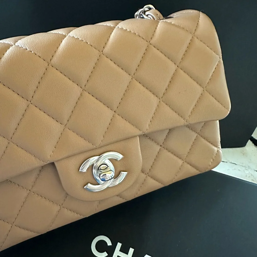 FULL SET - CHANEL Classic Flap Brown / Tan Mini with Silver HW - Picture 10 of 11